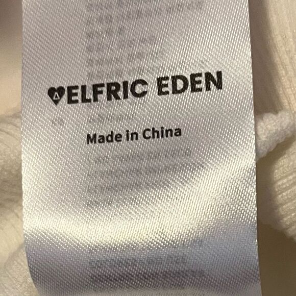 Aelfric Eden Denim Lapel 1/4 Zip Sweatshirt Star front EUC White/Pink SZ XL - Picture 8 of 9